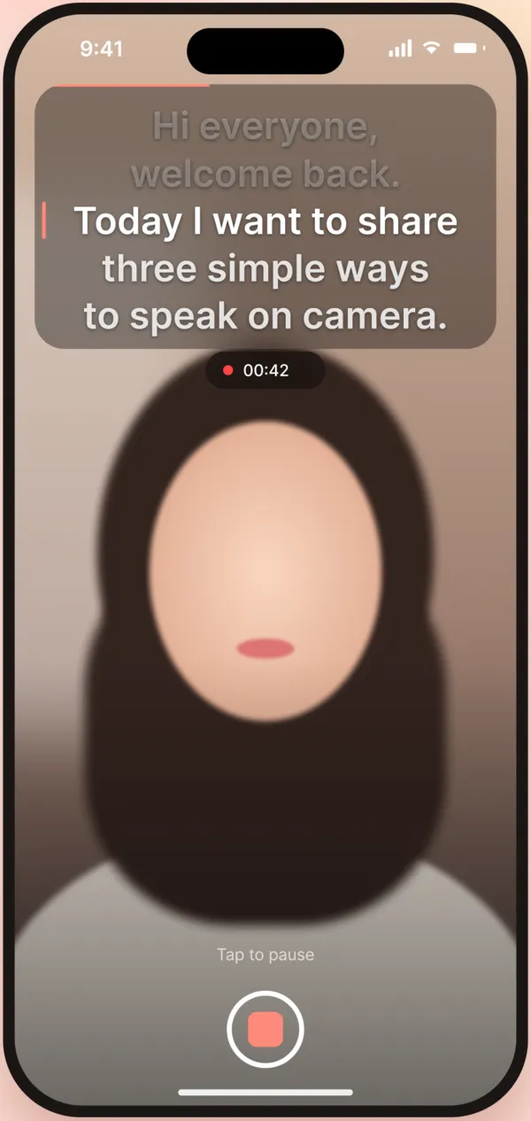 CamLit recording screen with the script under the camera